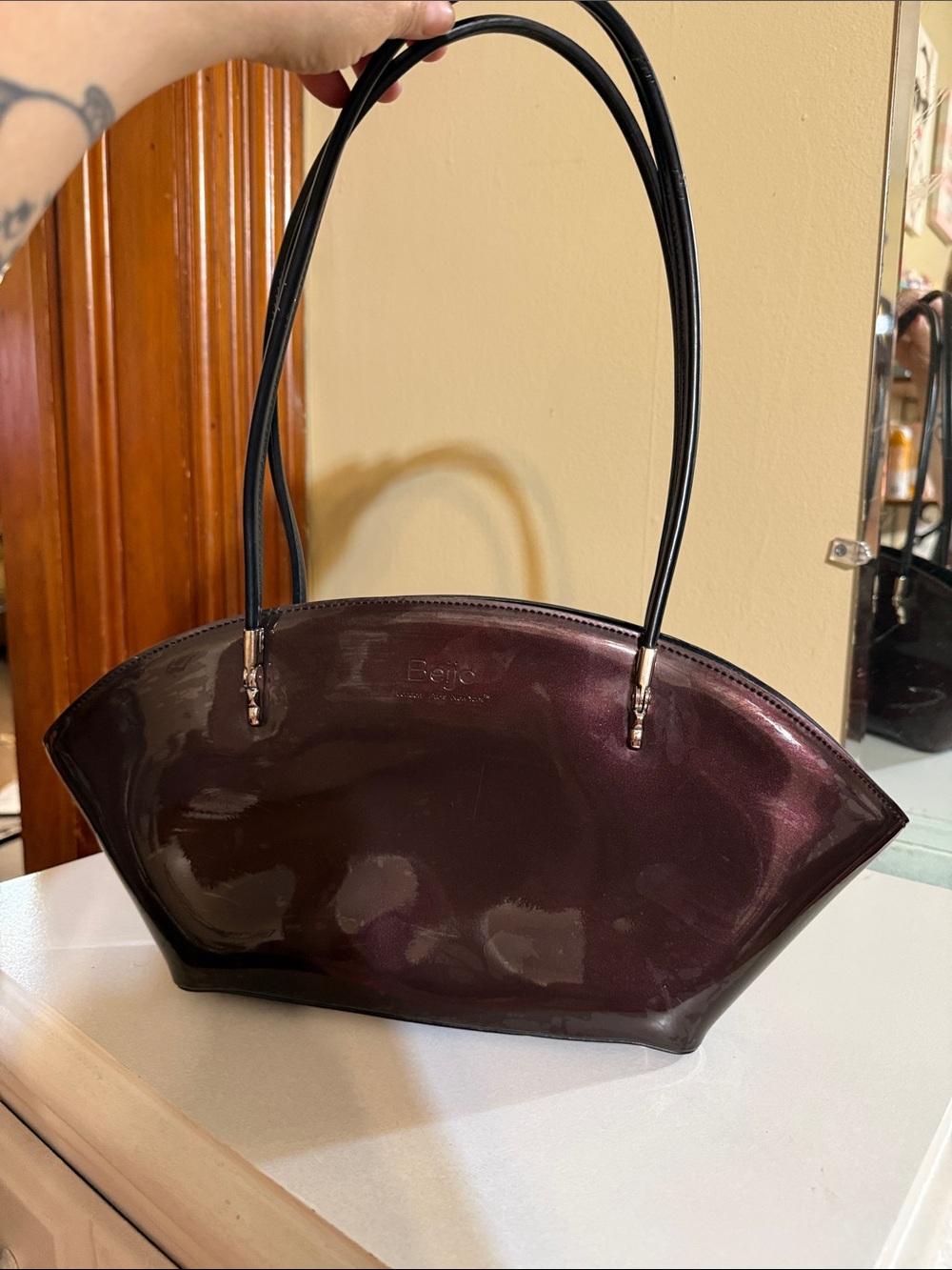 Beijo Patent Shoulder Bag in Deep Plum